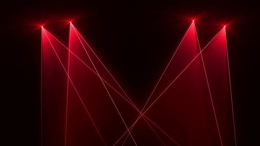 Stage red light, laser, spotlight beam shining down on center.