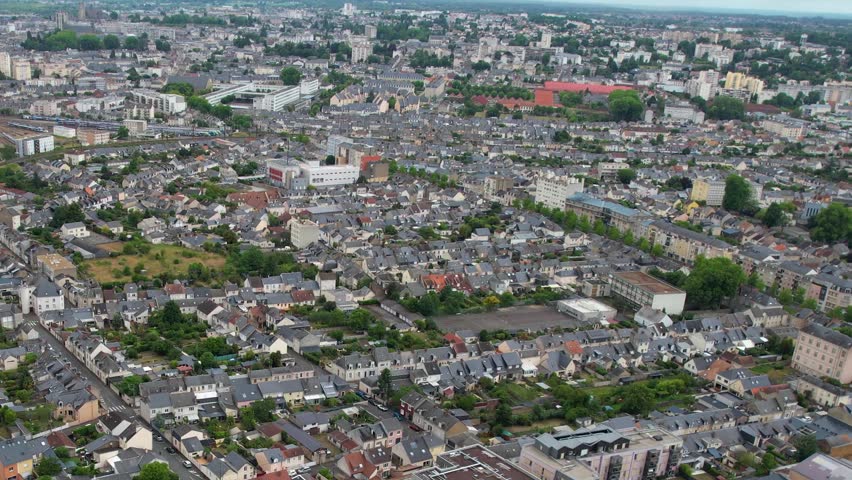 Aerial view of the Old town of of the city Le Mans on a sunny day in summer in France