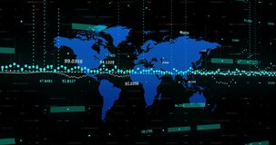 Animation of financial data processing over world map. Global finance, business, connections, computing and data processing concept digitally generated video. - Powered by Shutterstock - Get 15% off with code: PIKWIZARD15