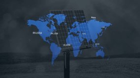 Map overlay animating on data update, sweeping grid, stabilizing labels over solar panel for output. Globe, holographic, translucent, photovoltaic, technology, rural, outdoor - Powered by Shutterstock - Get 15% off with code: PIKWIZARD15