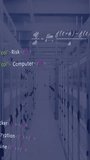 Vertical video: Math derivative appearing, overlays stacking over server aisle showing cyber risks. Data, center, rack, cabinets, blue, formulas, vertical video - Powered by Shutterstock - Get 15% off with code: PIKWIZARD15