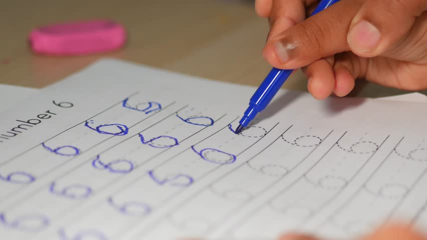 Practicing number writing in a classroom setting