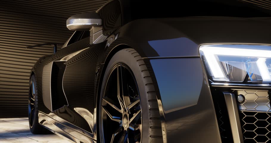 close up of sports car headlights
