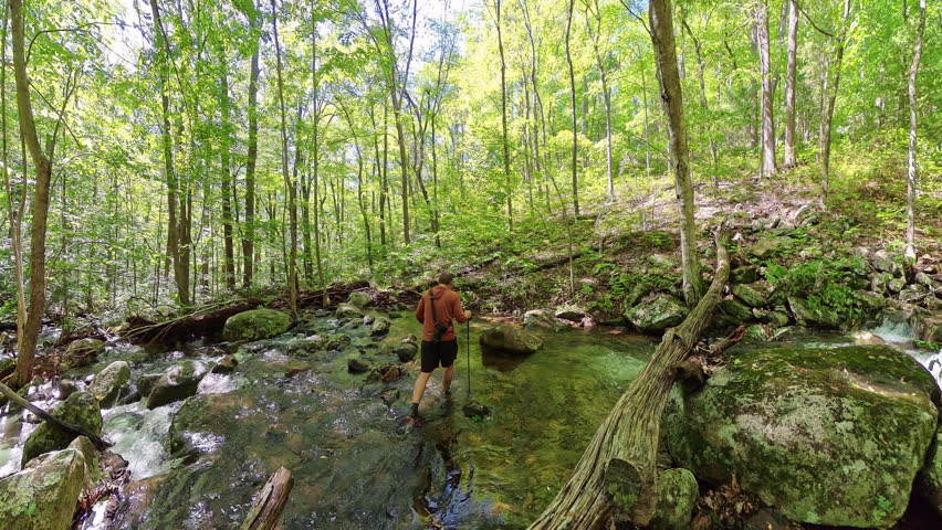 Man Crosses Flooding Creek in Shenandoah National Park