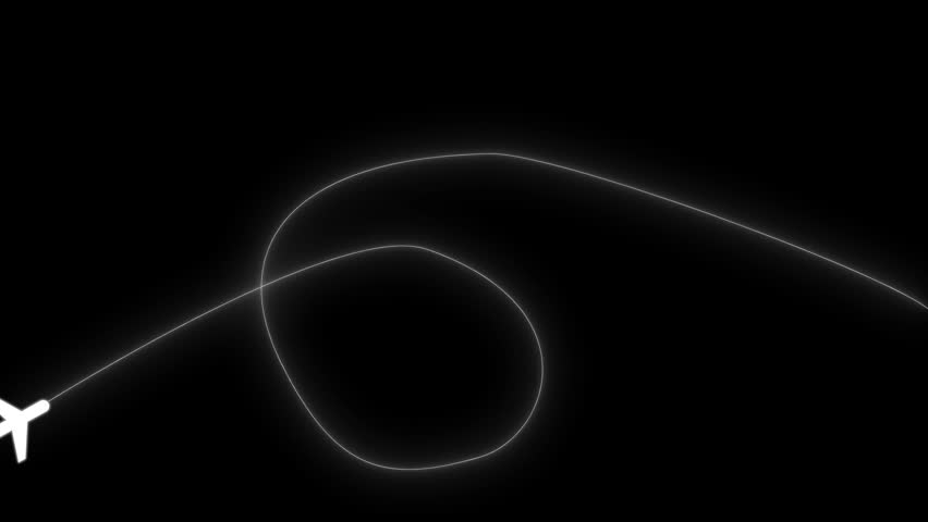 Minimalist neon glowing airplane flight animation
