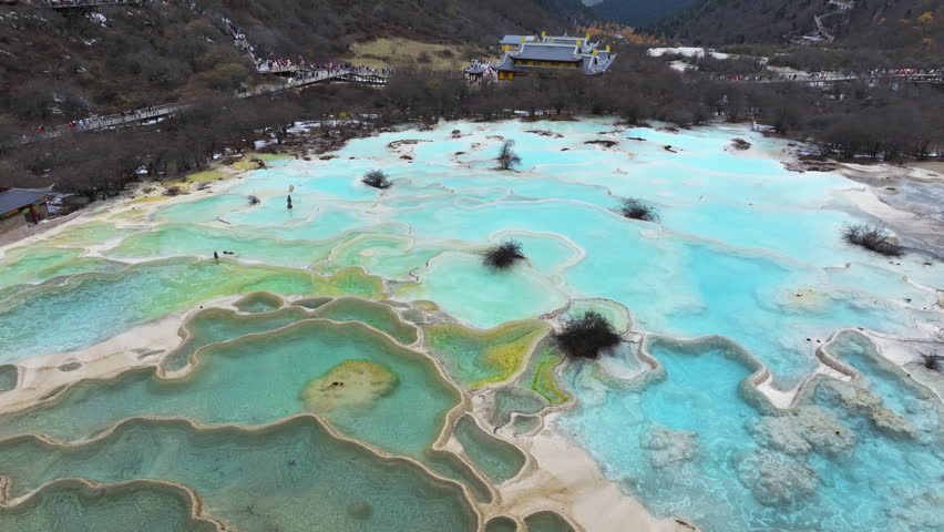 Aerial view of Huanglong national park, China.