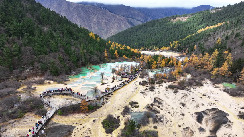 Aerial view of Huanglong national park, China.