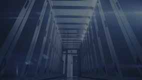 Data center aisle staying static after one sec overlay appearing rising into hex grid showing data. Serverroom, serverrack, industrial, digital, coding, binary, lensflare - Powered by Shutterstock - Get 15% off with code: PIKWIZARD15