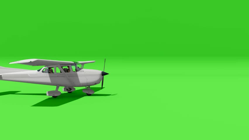 Small white airplane with propeller on green background