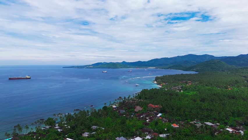 Aerial Coastal Landscape with Tropical Forest and Ocean in Indonesia