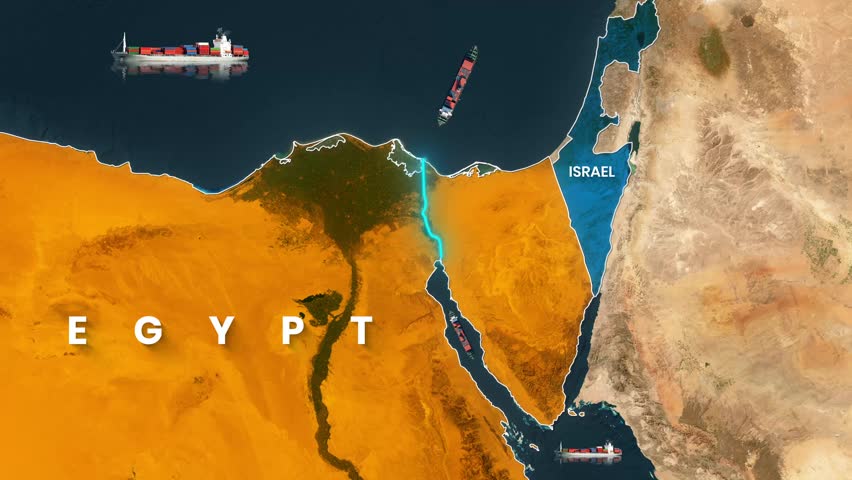 Suez Canal Egypt Map Circle Highlight Animation with Shipping Route Visualization