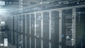 On stream arrival server racks showing UI panels graphs animating camera panning right for metrics. Datacenter, cabinetry, cables, dashboards, analytics, visualization, monitoring - Powered by Shutterstock - Get 15% off with code: PIKWIZARD15
