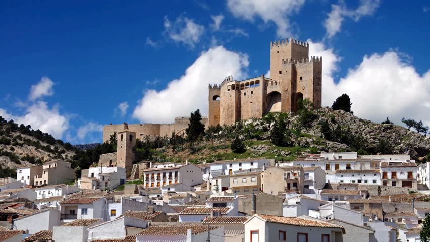 View of the castle (castillo de los Fajardo) and town, Velez Blanco, Almeria Province, Andalucia, Spain, Western Europe.View of the tourist Spanish city of Alcala del Jucar, with its castle and white houses from the medieval bridge.View of the tourist Spanish city of Alcala del Jucar, with its castle and white houses from the medieval bridge.