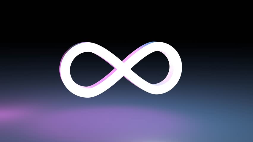 Abstract 3D infinity symbol on dark gradient background. ideal for limitless, continuity, eternity, and technology concepts.