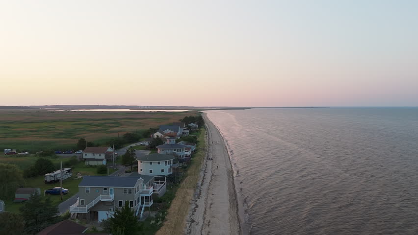 Scenic Oceanfront Community On The Delaware Bay In Sussex County, Delaware, USA. Aerial Shot