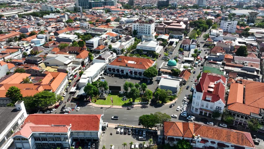 Aerial view of a police station in vibrant Surabaya, Indonesia
