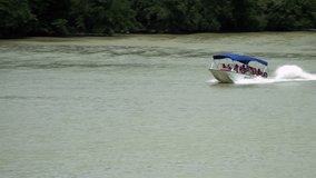 Small pleasure boat on Gatun Lake - Panama Canal - High Definition Video