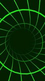 Abstract Green Wireframe Grid Tunnel Background with Retro Computer Aesthetic and Neon Glow. A high-contrast digital illustration of a green wireframe grid forming a receding tunnel. Features neon luminous lines on a black background perfect for technology or sci-fi themes. - Powered by Shutterstock - Get 15% off with code: PIKWIZARD15