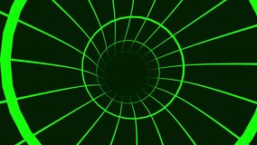 Retro Green Wireframe Tunnel Loop Background with Neon Grid Aesthetic. A digital animation featuring a green neon wireframe tunnel with a perspective grid moving through a dark void. Vintage 80s retro wave computer graphics style with high contrast. - Powered by Shutterstock - Get 15% off with code: PIKWIZARD15