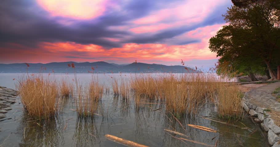 Landscape at sunset on the lake