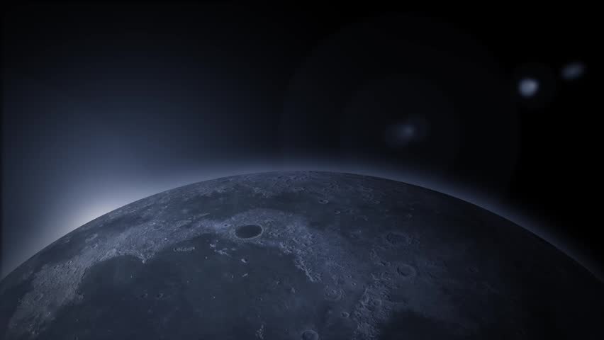 Space background. The Earth appears behind the Moon, and the sun rises in the background. 4K.