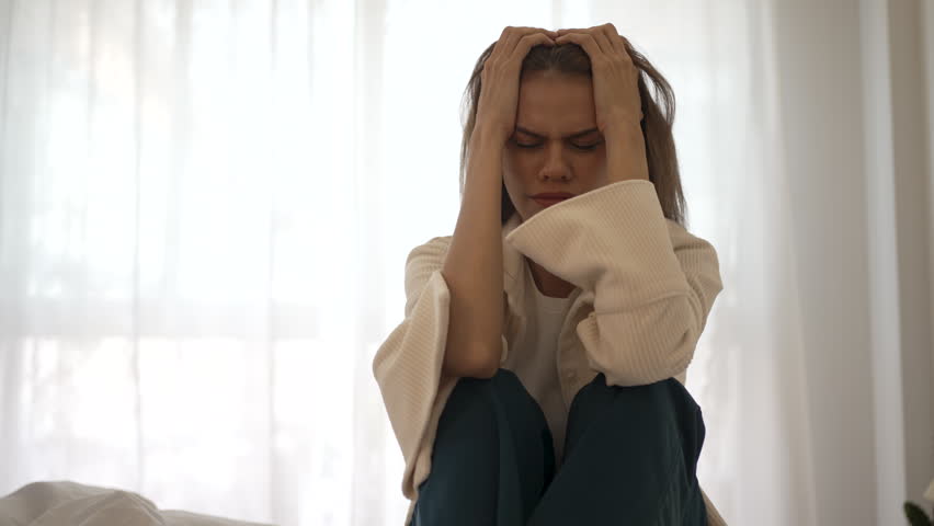 The woman with sad emotion and mental illness. Mental health, Life difficulties.