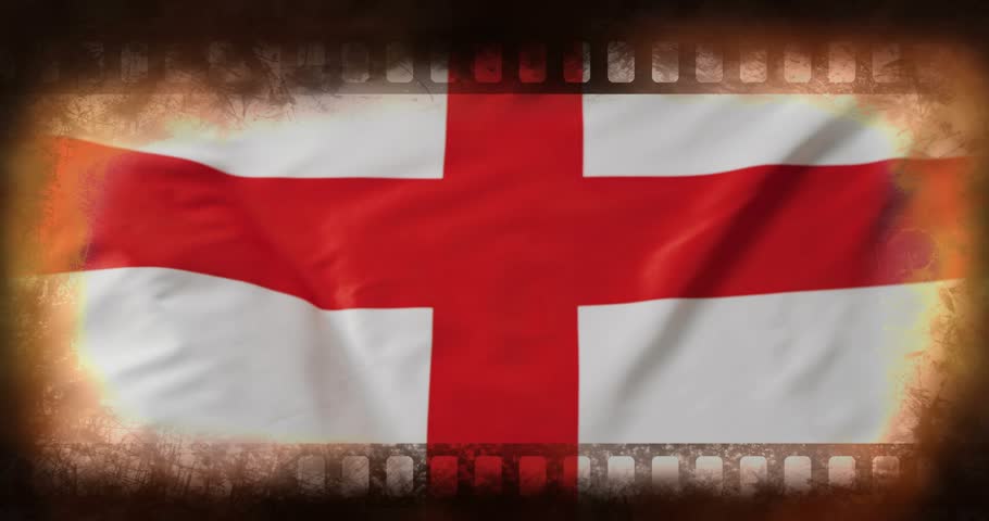 Vertical video: Flag waving for branding, animated wind making cross folds moving with filmstrip. Ensign, pennant, silk, texture, red, white, border