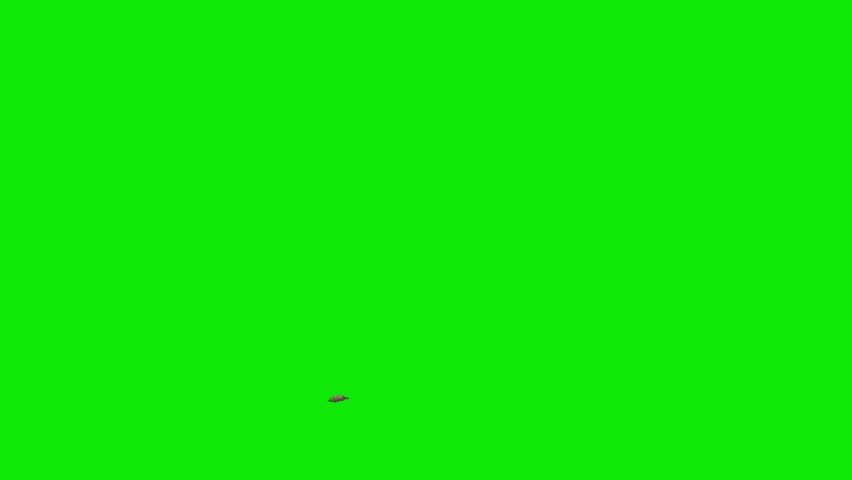 Side view of Missile Strike with floor debris and dust from the ground with smoke dissipation on a perfect green background