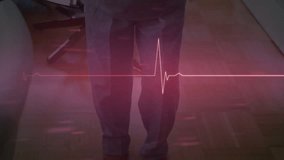 Vertical video: Senior walking toward camera, reaching lens while ECG pulsing, showing heart health. Woman, elder, livingroom, waveform, wellness, soft, parquet - Powered by Shutterstock - Get 15% off with code: PIKWIZARD15