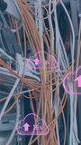 Animation of clouds with increasing numbers over wires and servers. cloud computing, data uploading, computers and technology concept digitally generated video. - Powered by Shutterstock - Get 15% off with code: PIKWIZARD15