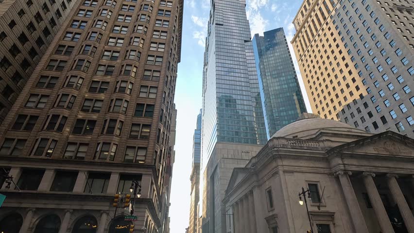 Footage of office buildings and skyscrapers in Philadelphia Pennsylvania USA