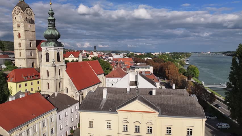Krems Church Tower Close Up Austria Aerial