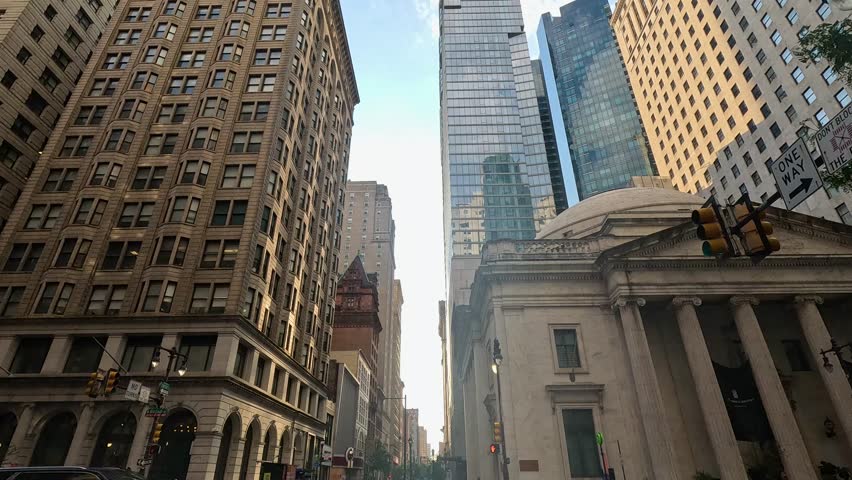 Footage of office buildings and skyscrapers in Philadelphia Pennsylvania USA