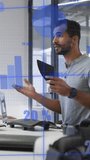 Animation of statistical data processing against diverse man and woman discussing at office. Computer interface and business data technology concept - Powered by Shutterstock - Get 15% off with code: PIKWIZARD15
