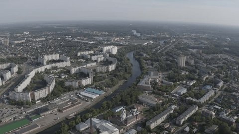 Aerial View of Noginsk Cityscape from Descending Drone