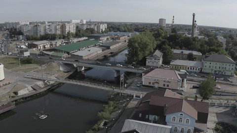 Aerial Drone View of Noginsk River and Landscape