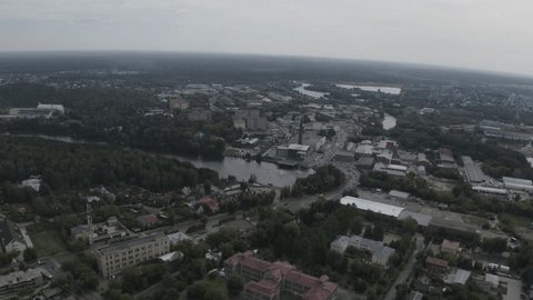 Aerial Forward Motion over Noginsk River Landscape