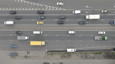 Aerial Sideways Movement over Busy City Highway