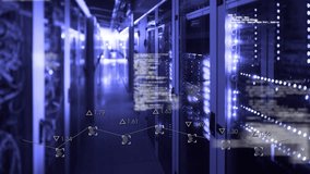 Data center racks responding to diagnostic ping, showing code overlays, readouts, network graph. Futuristic, hightech, hud, visualization, corridor, reflective, blue - Powered by Shutterstock - Get 15% off with code: PIKWIZARD15