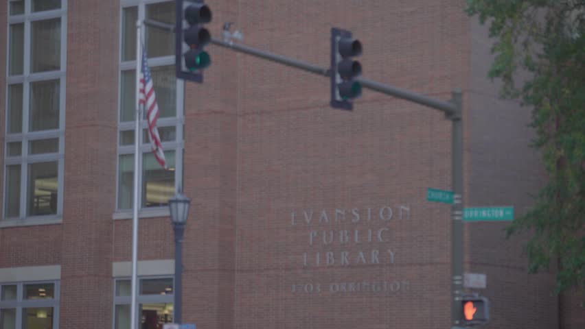 Evanston Public Library Sign on Brick Building Exterior