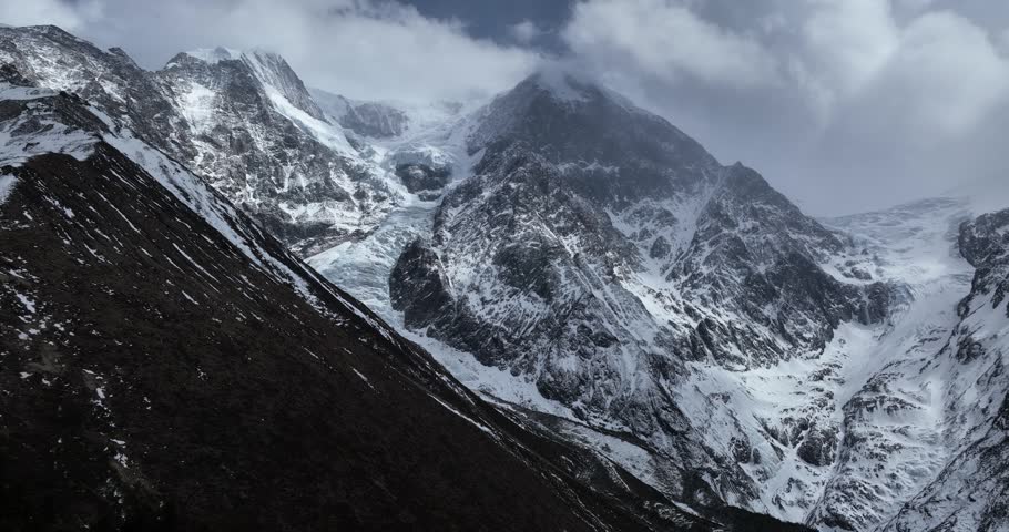 Aerial footage of glacier landscape in Tibet, China