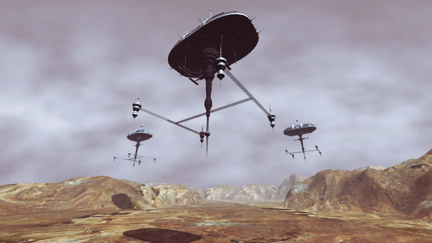 Animation of spaceship landing on planet