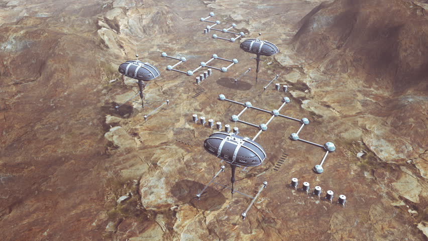 Animation of space colony on planet Mars