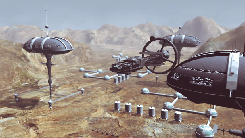 Spaceship take off from Mars colony