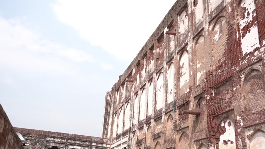 Mughal Era Architectural Details of Weathered Red Brick Walls at Lahore Fort