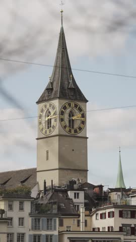 Historical st. Peter church clock tower, a prominent landmark in the old town of zurich