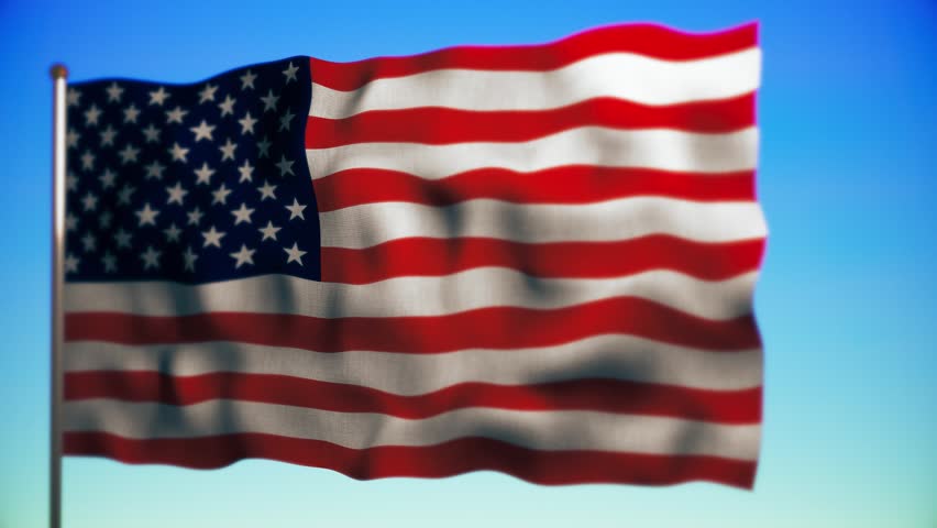 Seamless loop of the national flag of the United States of America (USA) waving on a white background. High quality 3D render of the stars and stripes.