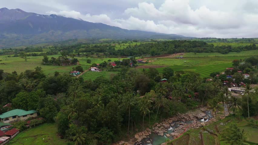 Aerial view of Mount Canlaon volcano rural landscapes in Canlaon City, Negros Oriental, Philippines.