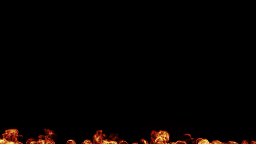 Fire flames wall on black background. Burning fire line isolated. Realistic blazing fire wall.