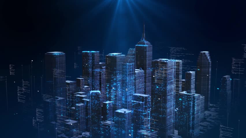 City connected by global cloud computing internet of things IOT AI big data, 3D Data Processing Smart City Technology big data, smart city innovation, visuals, digital themes. 3D Illustration